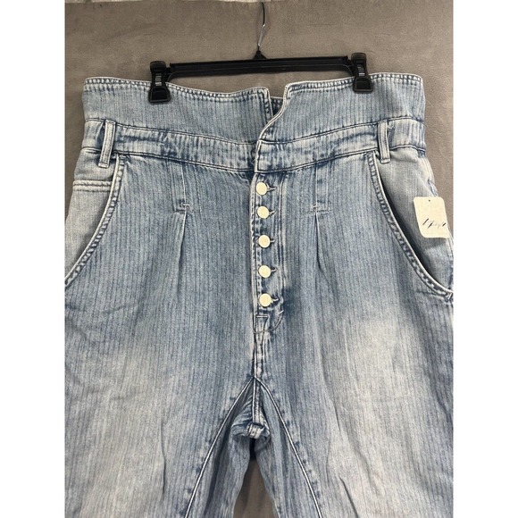 Free People Noah Foldover Jeans Size Medium Exposed Button Slouchy Stripe - Picture 4 of 10